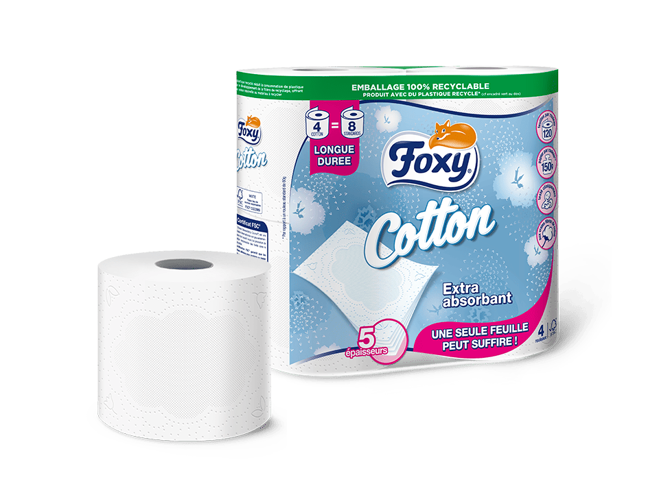 Lot de 10 rouleaux de papier toilette Foxy Soie délicate 2 plis parfumée au  talc Modèle 4 + 2 rouleaux 60
